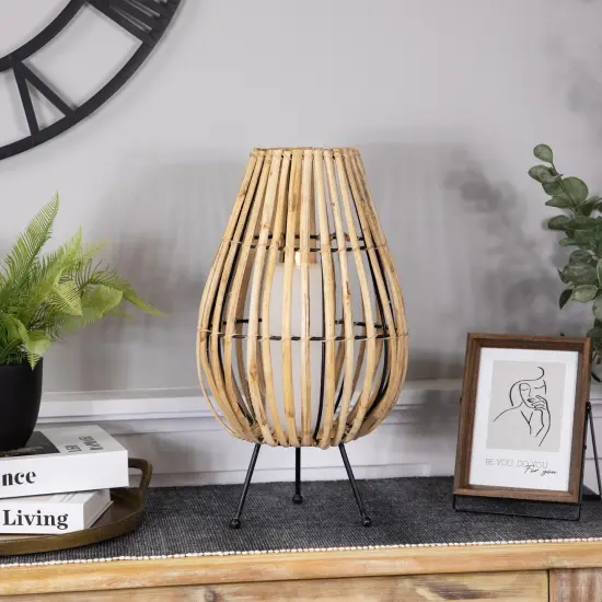 Northlight Rattan and Iron Pillar Candle Holder - 17" - Natural Rattan Brown {4}