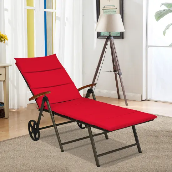 Costway Aluminum Rattan Lounger Recliner 5-Position Adjustable Chair Turquoise\Red {8}