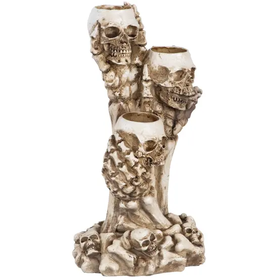 Northlight Triple Skulls and Bones Halloween Tea Light Candle Holder - 12" Beige {5}