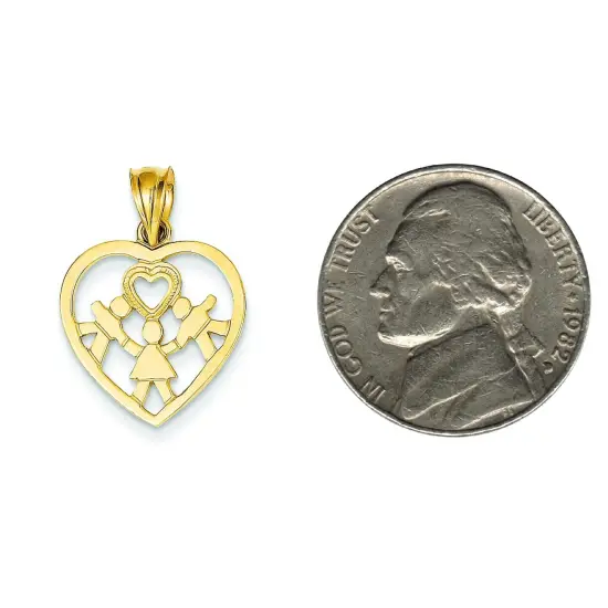 14K Gold Children Heart Charm Pendant Mom Jewelry New 23 X 17mm {2}