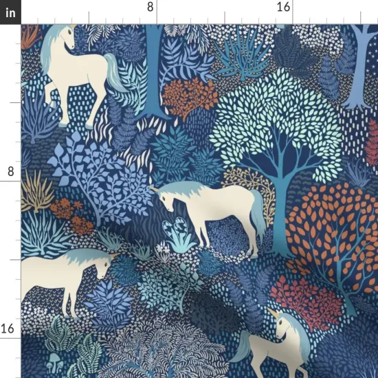 Various Fabrics by the Yard or Fat Quarter Unicorn Magic Woodland Fairy Tale Blue Cream Large Scale Fantasy Custom Printed Fabric by Spoonflower {2}