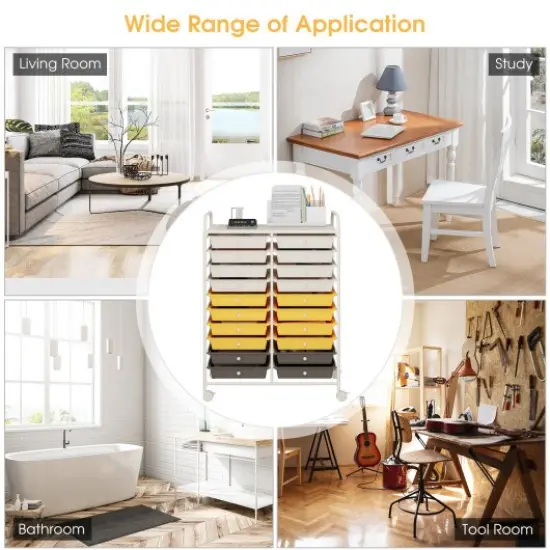 20-Drawer Mobile Storage Organizer Cart with Brake Wheels and Steel Frame for Home or Office Use Yellow {3}