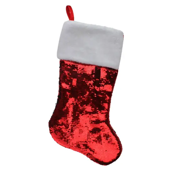 Northlight 22" Red and Silver Reversible Sequined Christmas Stocking {1}