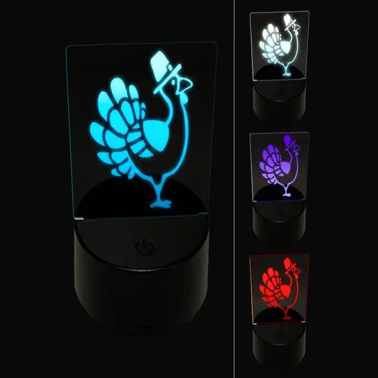 Cartoon Thanksgiving Turkey with Pilgrim Hat 3D Illusion LED Night Light Sign Nightstand Desk Lamp {1}