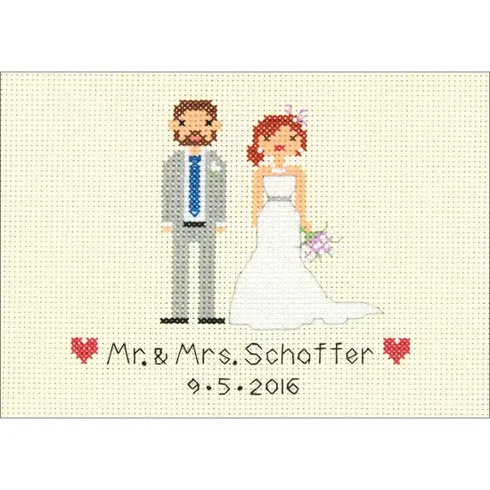 Dimensions Mini Counted Cross Stitch Kit 7"X5"-Bride & Groom Record {2}