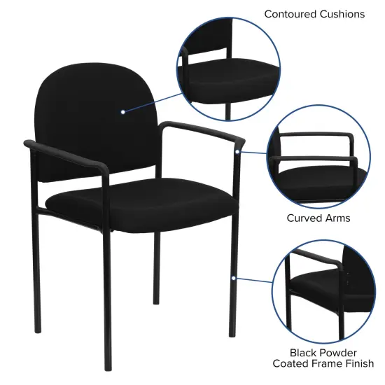 Emma and Oliver Comfort Stackable Steel Side Reception Chair with Arms Black Fabric {2}