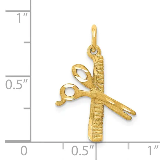 14K Gold Comb & Scissors Charm Hair Dresser Pendant 24 X15mm Jewerly 24mm x 15mm {4}