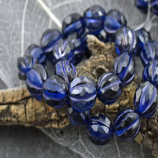 *12* 10mm Purple Luster Washed Pacific Blue Faceted Round Melon Beads {2}