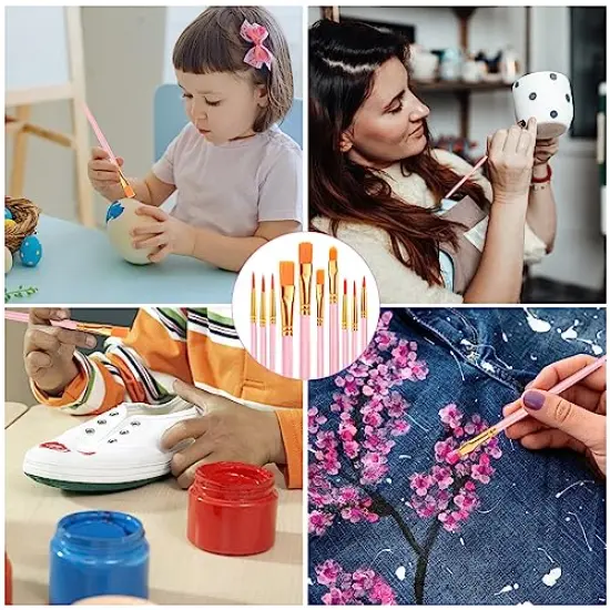 Acrylic Paint Brushes Set, 8 Packs/80 Pcs, Nylon Brush Head, Suitable for Acrylic, Oil, Watercolor, Rock Body Face Nail Art, Perfect Suit of Art Painting, for Kids Adult Drawing (ice Pink) {3}