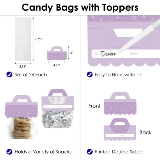 Big Dot of Happiness Purple Confetti Stars - DIY Simple Party Clear Goodie Favor Bag Labels - Candy Bags with Toppers - Set of 24 {4}