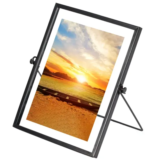 Modern Metal Floating Tabletop Photo Picture Frame with Glass Cover and Easel Stand {1}