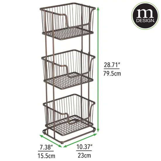 mDesign Tall Standing Bathroom Shelf Holder Rack - 3 Metal Wire Baskets {3}