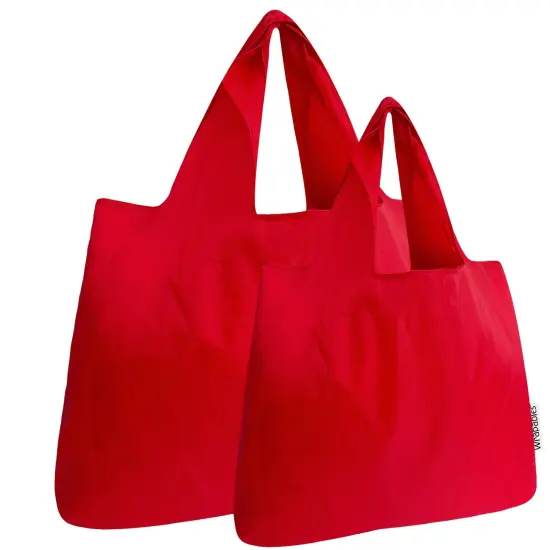 Wrapables Large & Small Foldable Tote Nylon Reusable Grocery Bags, Set of 2 Set of 2, Red {1}
