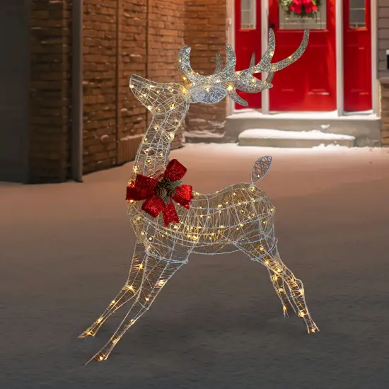 Northlight 56" LED Lighted Reindeer with Glitter Bow Outdoor Christmas Decoration White {3}