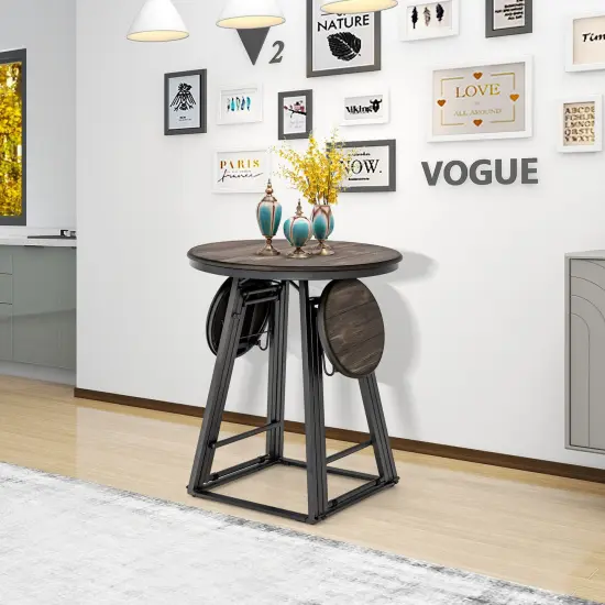 3 Pieces Dining Table Set with 2 Foldable Stools for Small Space-Gray {6}