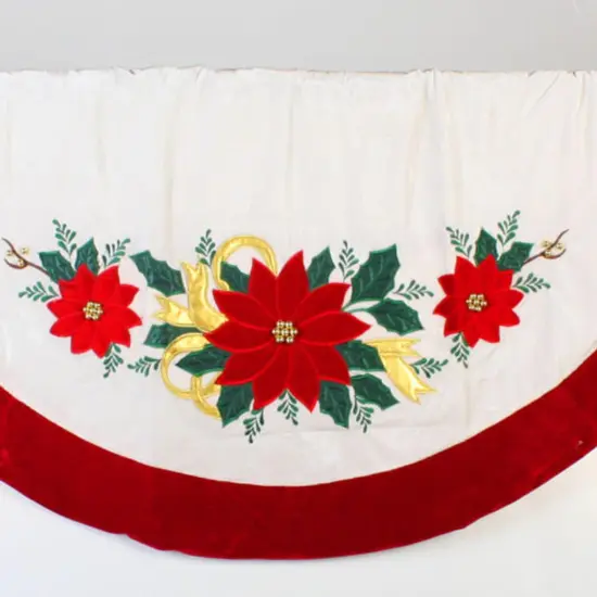Sterling 48" Ivory and Red Poinsettia Christmas Tree Skirt with Beads {3}