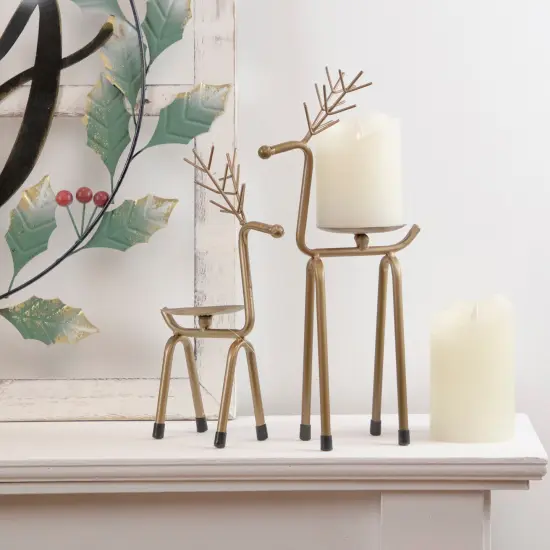 Northlight 10.25" Small Bronze Reindeer Christmas Pillar Candle Holder {3}