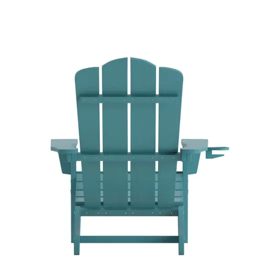 Merrick Lane Nassau Adirondack Chair with Cup Holder, Weather Resistant HDPE Adirondack Chair Blue {4}