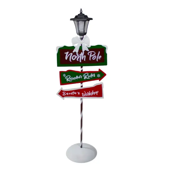 Northlight Solar-Powered North Pole Light Up Lantern Post Christmas Sign - 49.75" Red {1}