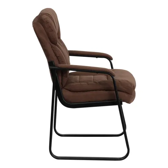 Emma and Oliver Executive Side Reception Chair with Lumbar Support and Sled Base Brown Microfiber {5}