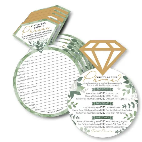 Big Dot of Happiness Boho Botanical Bride - 2-in-1 Greenery Bridal Shower and Wedding Party Cards - Activity Duo Games - Set of 20 {1}