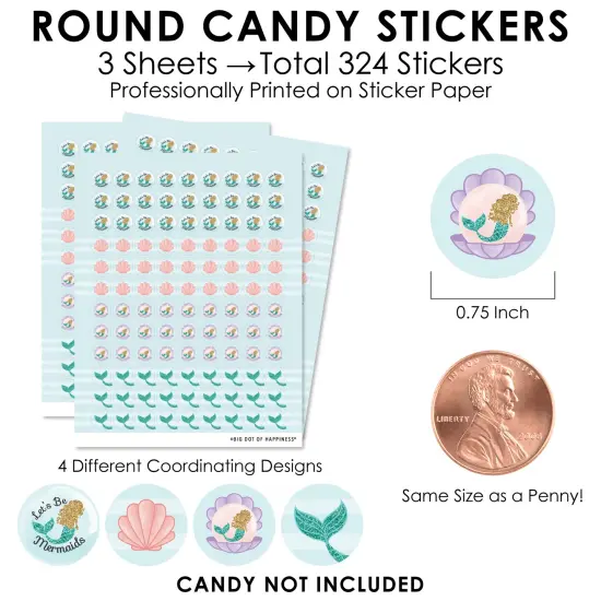 Big Dot of Happiness Let's Be Mermaids - Baby Shower or Birthday Party Small Round Candy Stickers - Party Favor Labels - 324 Count {4}
