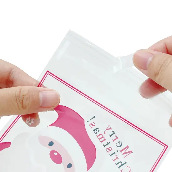 Wrapables Transparent Self-Adhesive 4" x 4" Candy and Cookie Bags, Favor Treat Bags for Christmas Parties and Holidays (200pcs) Snow Falling Santa {8}