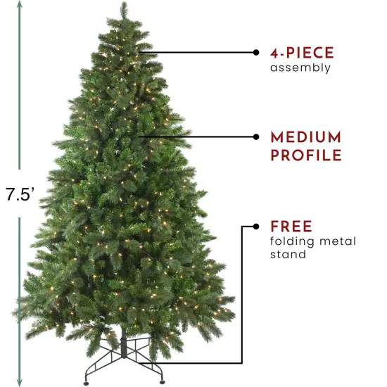 Northlight 7.5' Pre-Lit Medium Mixed Scotch Pine Artificial Christmas Tree - Clear Lights Green {5}