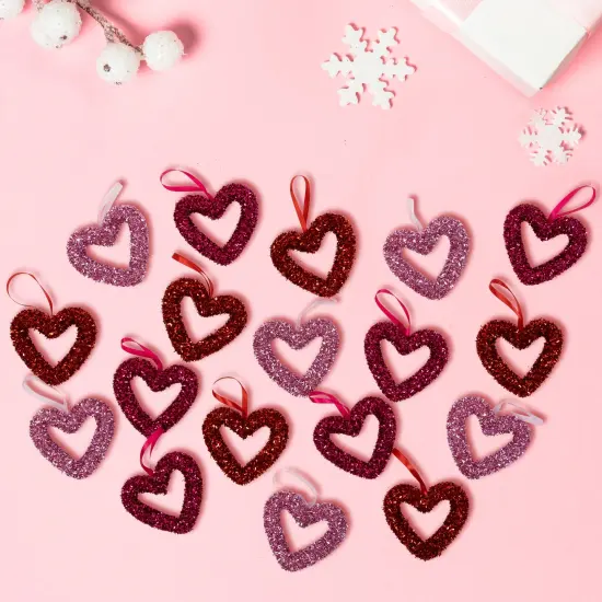 Northlight Set of 18 Shimmering Tinsel Hearts Valentine's Day Hanging Wall Decorations 4" Red {5}