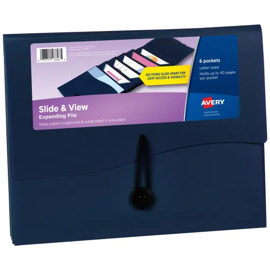 Avery Slide & View Expanding File Folder, 6 Pockets, Letter Size, 1 Navy Folder (73545) {1}