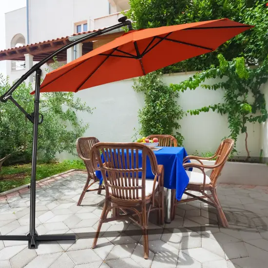 Costway 10FT Patio Offset Umbrella Solar Powered LED 360degrees Rotation Aluminum Beige/Blue/Turquoise/Navy/Orange/Burgundy/Gray {4}