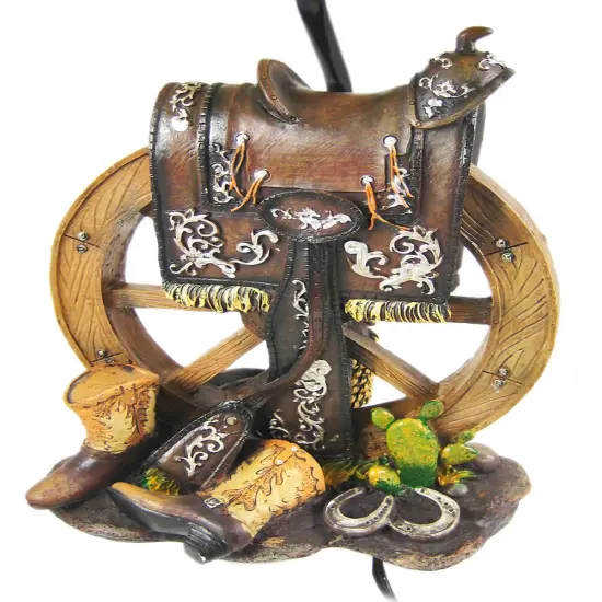 Western Saddle Table Lamp W/ Cowboy Print Shade {5}