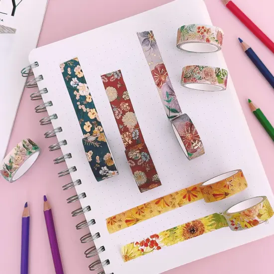 Wrapables Nature Metallic Foil Washi Tape Set for Scrapbooking, Stationery, Diary, Card Making Floral Bloom {5}