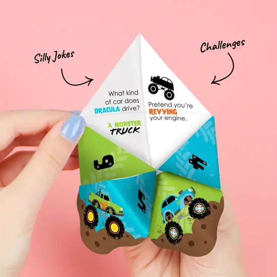 Big Dot of Happiness Smash and Crash - Monster Truck - Boy Birthday Party Cootie Catcher Game - Jokes and Dares Fortune Tellers - Set of 12 {4}