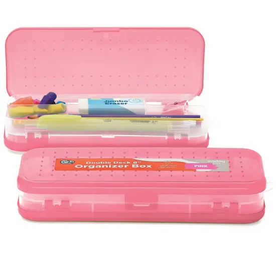 Enday 8" Bright Color Double Desk Organizer Box Pink {1}