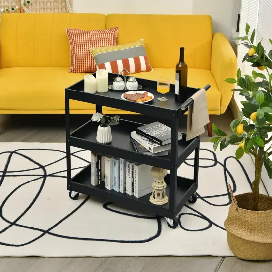 3-Tier Utility Cart Metal Mental Storage Service Trolley Black {2}