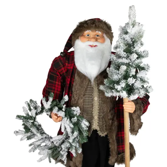 Northlight 60" Santa Claus with Flocked Alpine Tree and Wreath Commercial Christmas Figure Red {7}
