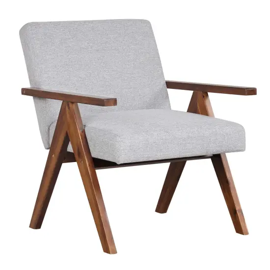 Costway 1 PCS Modern Accent Chair Linen Fabric Armchair with Solid Acacia Wood Frame Beige/Grey {8}