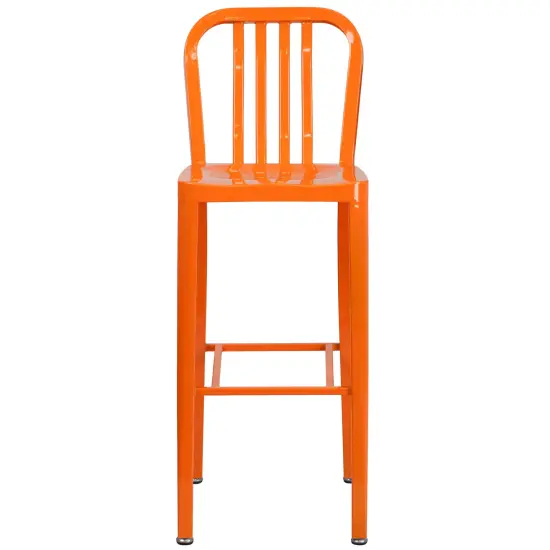Merrick Lane Santorini 30 Inch Galvanized Steel Indoor/Outdoor Counter Bar Stool With Slatted Back And Powder Coated Finish Orange {3}