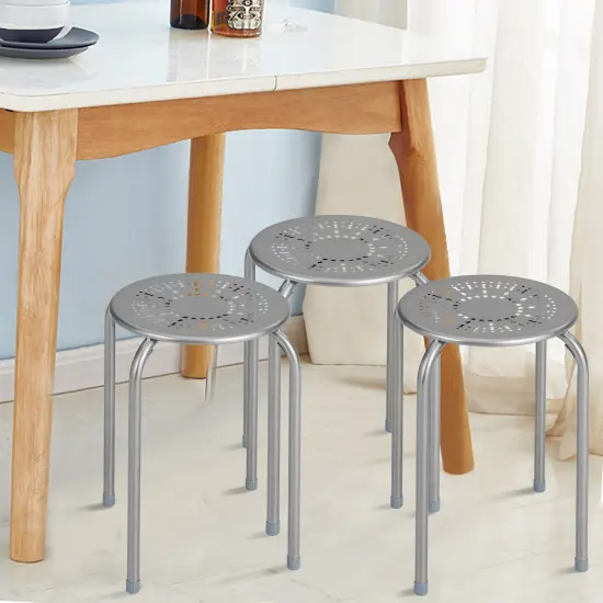Costway Set of 6 Stackable Metal Stool Set Daisy Backless Round Top Kitchen Grey {2}