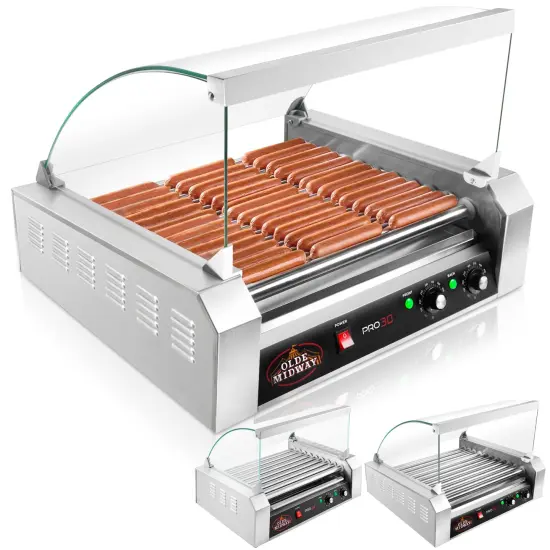 Olde Midway Hot Dog Rollers with Cover, Electric Grill Cooker Machines - Commercial Grade {7}