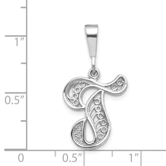 14K White Gold Polished Filigree Initial T Pendant Jewerly 27.4mm x 15mm {2}
