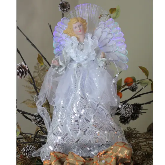 Northlight 16" White and Silver Lighted Angel Sequined Gown Christmas Tree Topper {4}