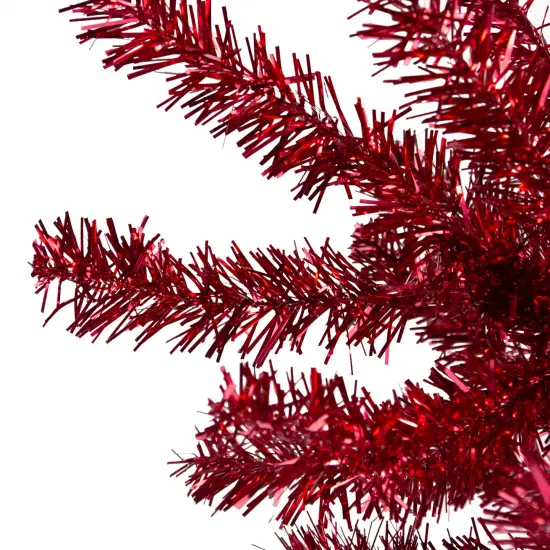 Northlight 6' Metallic Red Tinsel Artificial Christmas Tree - Unlit {3}