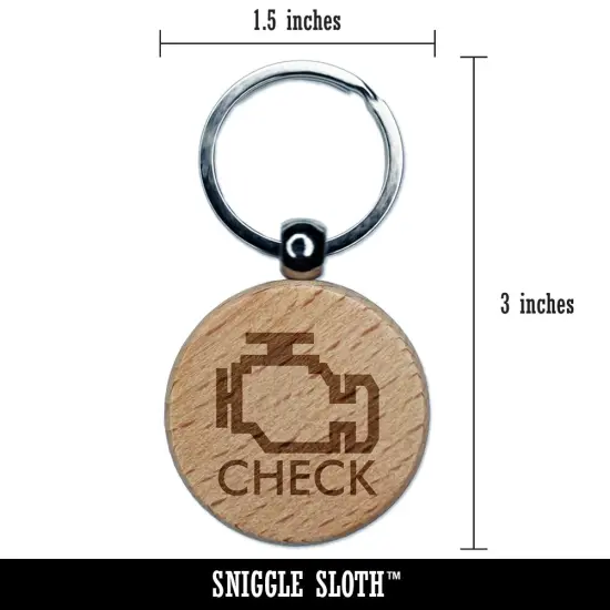 Car Check Engine Light Engraved Wood Round Keychain Tag Charm {2}