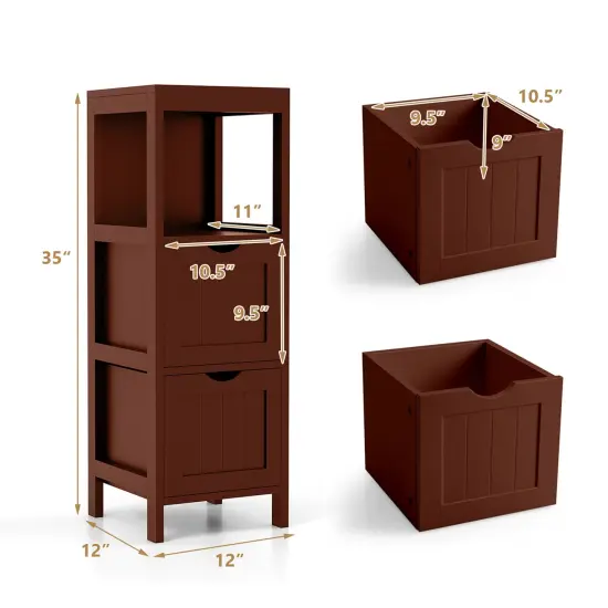 Costway Bathroom Floor Cabinet Freestanding Side Storage Organizer with 2 Removable Drawers Brown/Grey/Black {3}