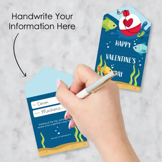 Big Dot of Happiness Let's Go Fishing - Fish Cards for Kids - Happy Valentine's Day Pull Tabs - Set of 12 {4}