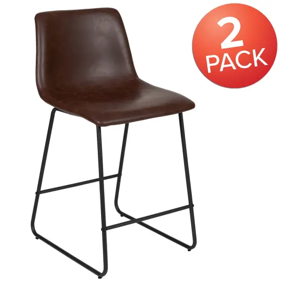 Merrick Lane 24 inch Faux Counter Height Bucket Seat Stools, Set of 2 Dark Brown {5}