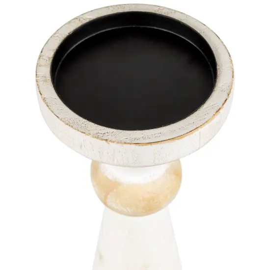 Northlight Wooden Pedestal Pillar Candle Holder - 12" - Brushed Antique White {5}