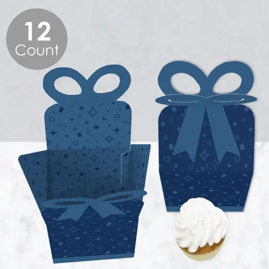 Big Dot of Happiness Navy Confetti Stars - Square Favor Gift Boxes - Simple Party Bow Boxes - Set of 12 {4}